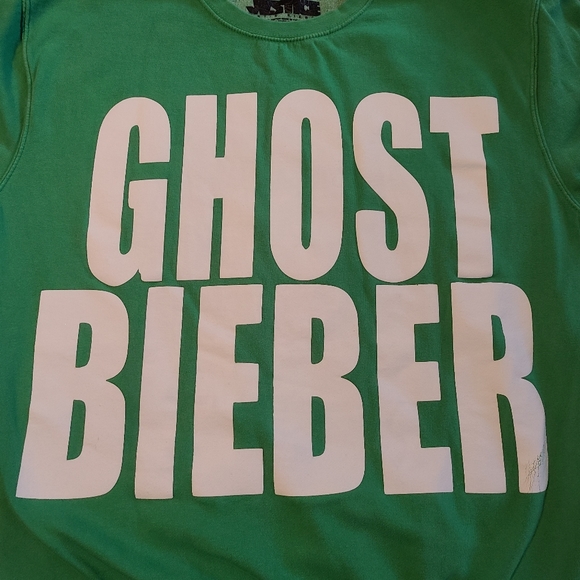 Justice Justin Bieber Green Ghost Beiber Sweatshirt Size Large - Picture 3 of 9